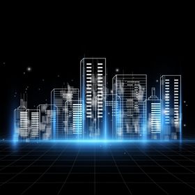 城市建筑远景蓝光背景合成素材