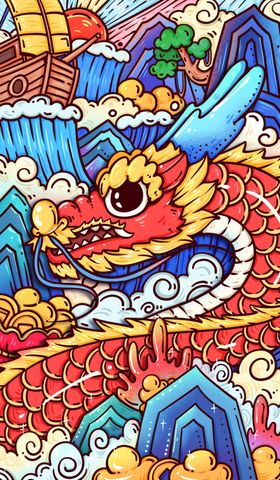 龙年海报卡通形象画图片包装
