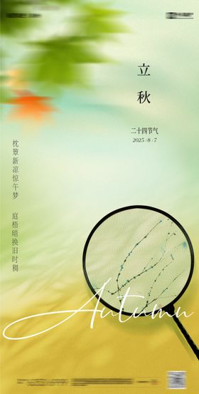 立秋秋天秋色绿叶枫叶秋扇子团扇海报