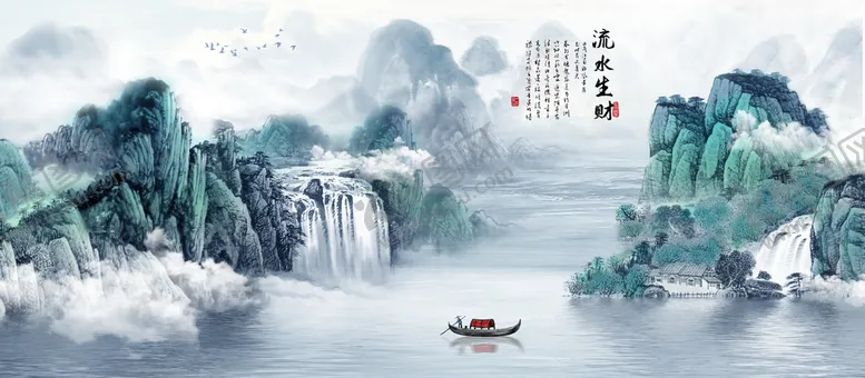 编号：83154610261204109355【酷图网】源文件下载-意境山水金色山水装饰画