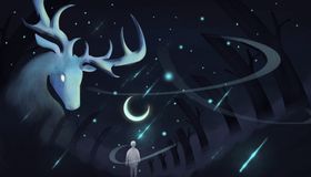 梅花鹿魔幻插画背景海报素材