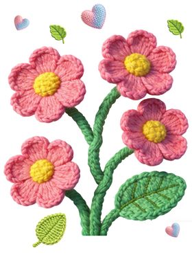 粉色绣花花朵绿叶图案