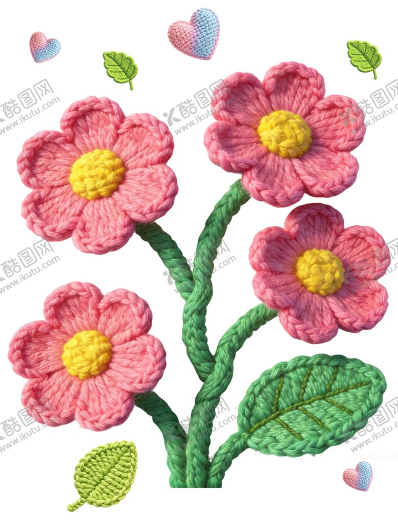 编号：19142204012241381480【酷图网】源文件下载-粉色绣花花朵绿叶图案