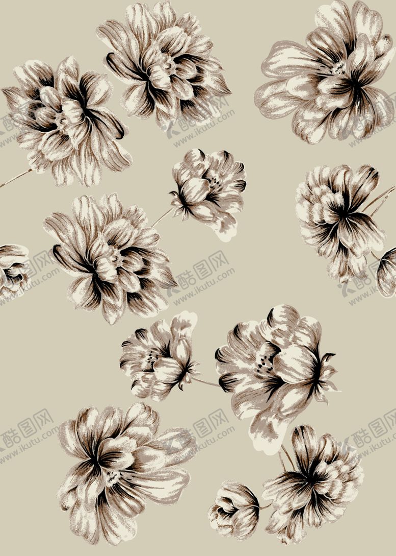 编号：65657811011003562326【酷图网】源文件下载-灰色手绘花型大朵