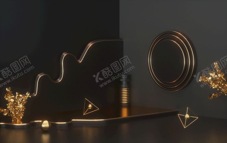编号：20430510202146172663【酷图网】源文件下载-C4D黑金电商场景 