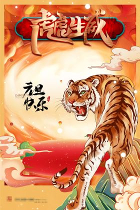 2022背景虎年春节背景海报素材烟花新