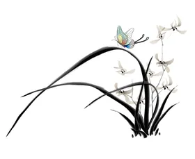 水墨兰花PNG广告设计中国风手绘