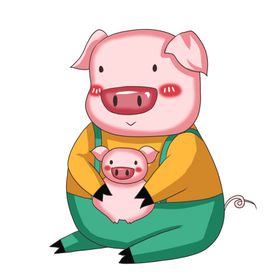 手绘猪插画猪