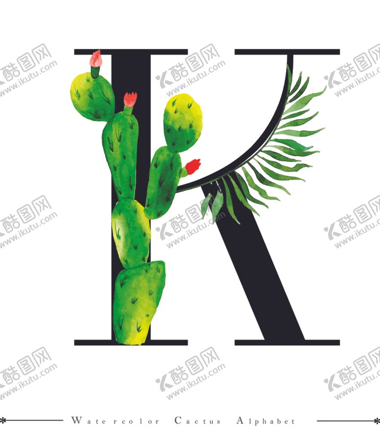 编号：75162107011138582441【酷图网】源文件下载-字母与水彩仙人掌组合字体