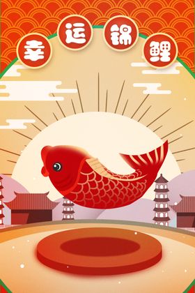 幸运锦鲤红色商场促销活动海报