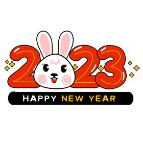 红色花轮廓兔年大吉2023兔年