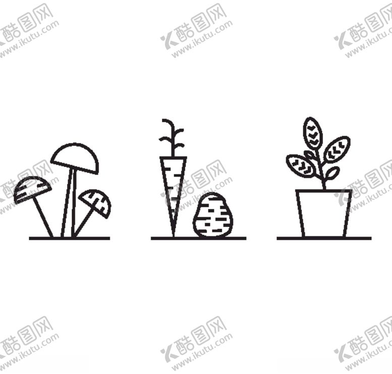 编号：60007305150408441176【酷图网】源文件下载-蘑菇萝卜花盆简笔画矢量
