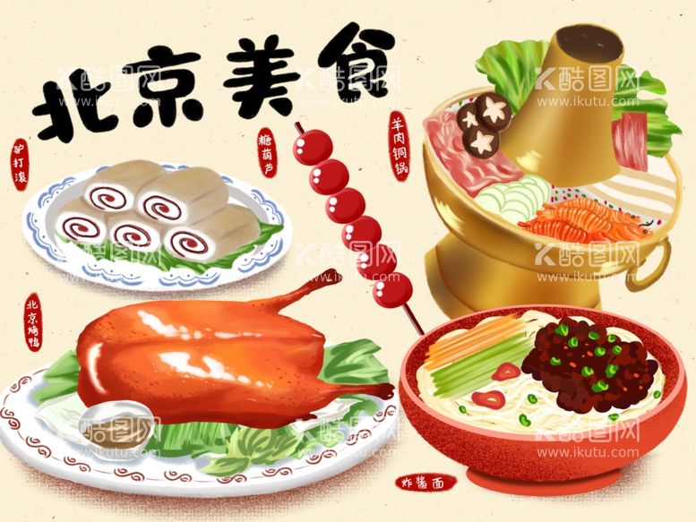 编号：55347211240518454770【酷图网】源文件下载-北京地方特色美食插画