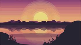 夕阳沙漠矢量插画荒凉