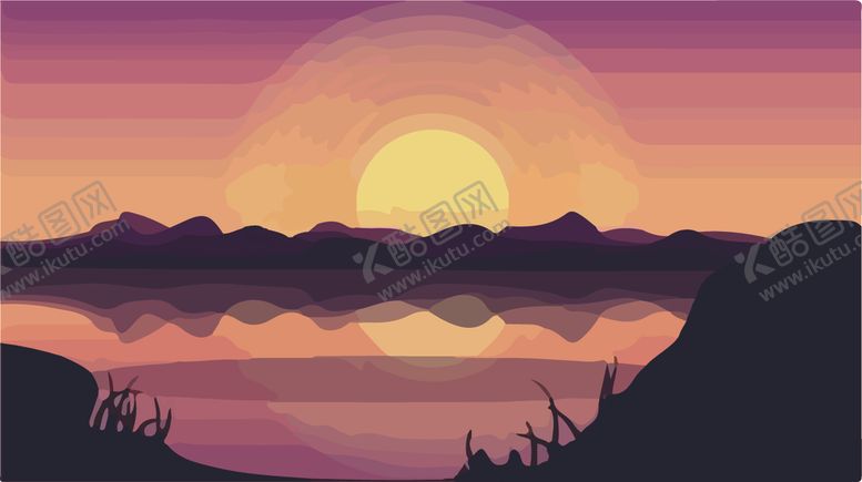 编号：52351910220839267672【酷图网】源文件下载-矢量夕阳插画