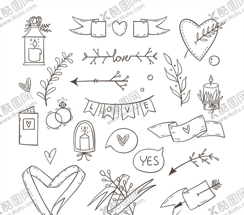编号：38262810310602344484【酷图网】源文件下载-手绘婚礼元素