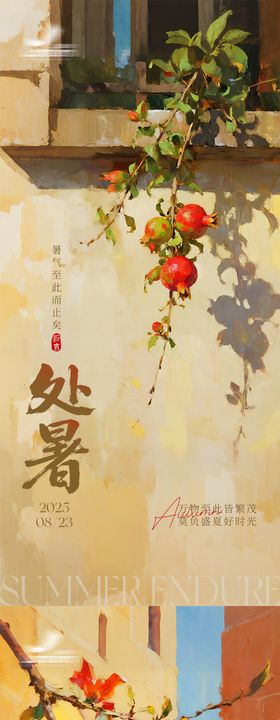 油画感处暑节气海报