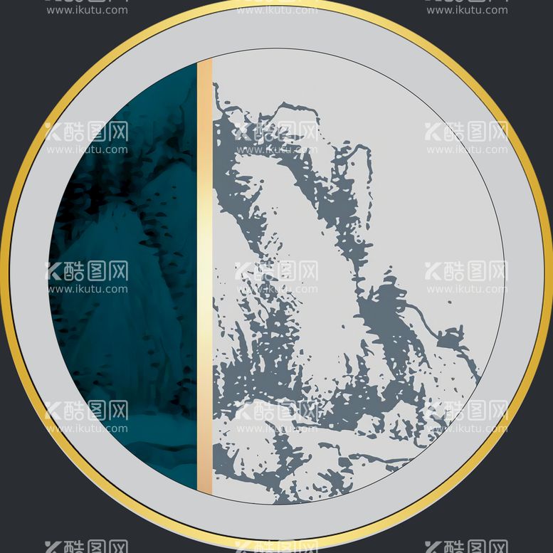 编号：10457809170355043190【酷图网】源文件下载-中式山水线条国画装饰画