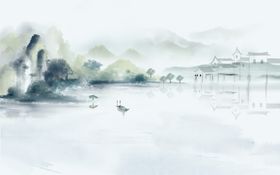 水墨山水云雾松林