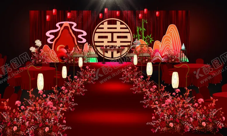 编号：16930205242047504932【酷图网】源文件下载-中式婚礼喜庆布置场景