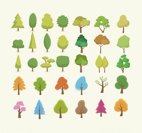 多样卡通树木矢量插画