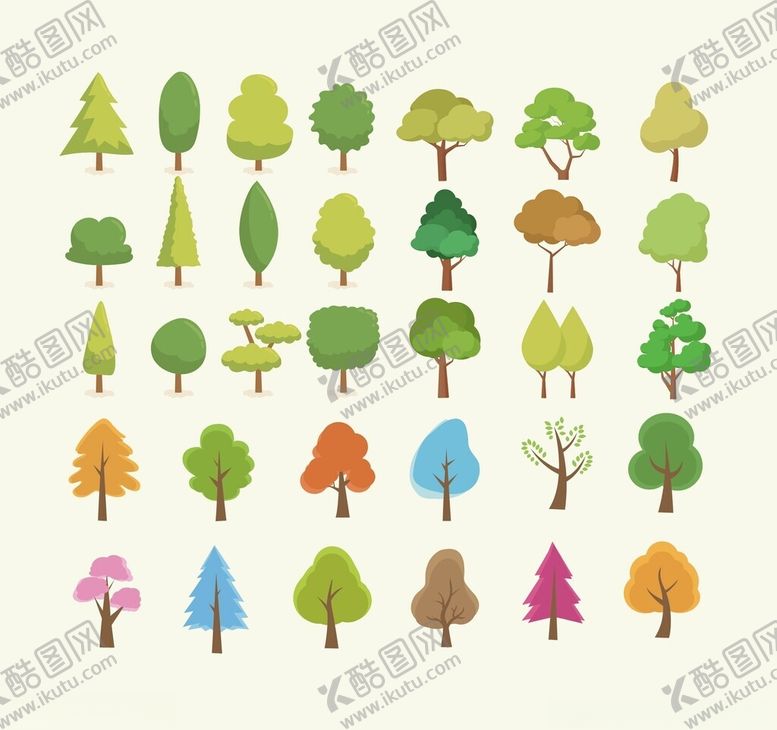 编号：75282304010131309731【酷图网】源文件下载-多样卡通树木矢量插画