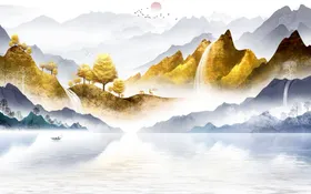 客厅三联灯带画抽象装饰画麋鹿装饰画