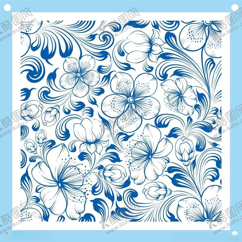 编号：88238304011234092216【酷图网】源文件下载-蓝白花卉图案设计素材
