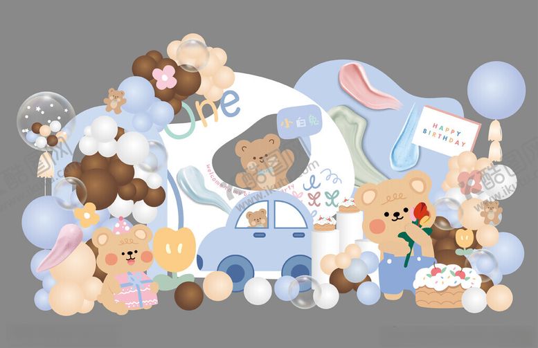 编号：38181604012344402537【酷图网】源文件下载-小熊周岁派对