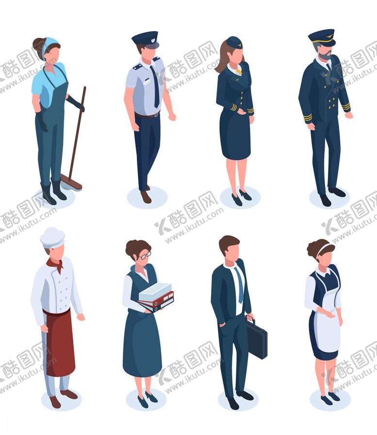 编号：89296202271641564707【酷图网】源文件下载-等距服务人员职业插画元素