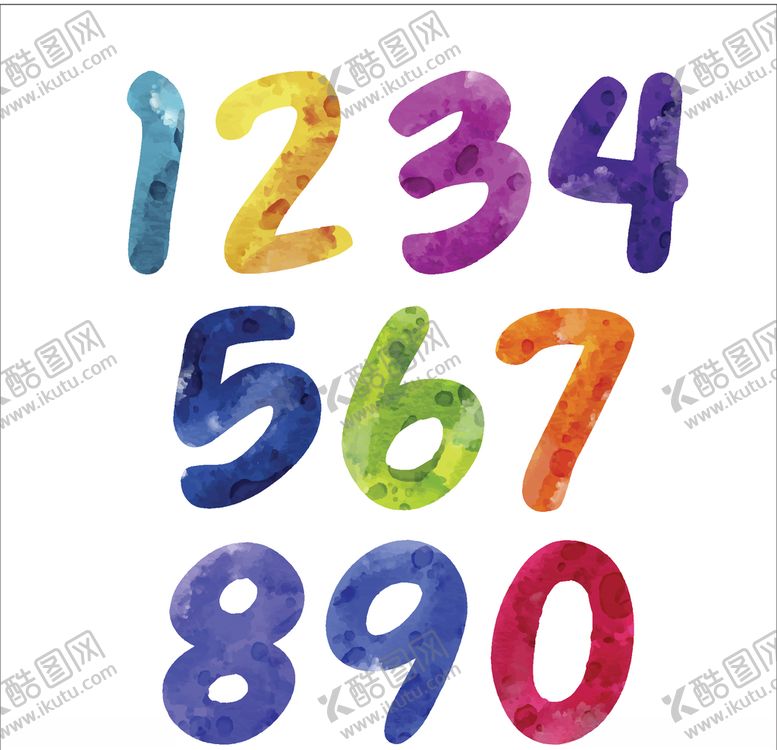 编号：31854905160105463107【酷图网】源文件下载-彩色水彩手绘数字