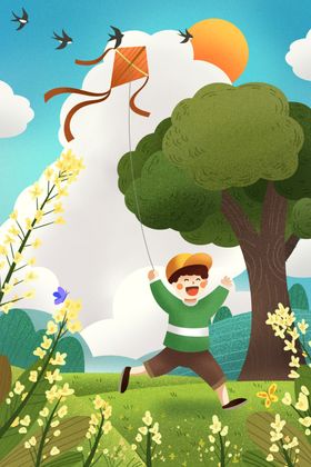 春分插画天海报