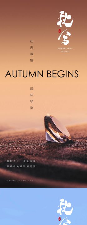 秋分节气海报落叶简约二十四