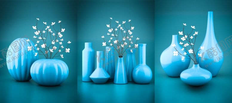 编号：10511910141203272137【酷图网】源文件下载-现代花瓶三联画