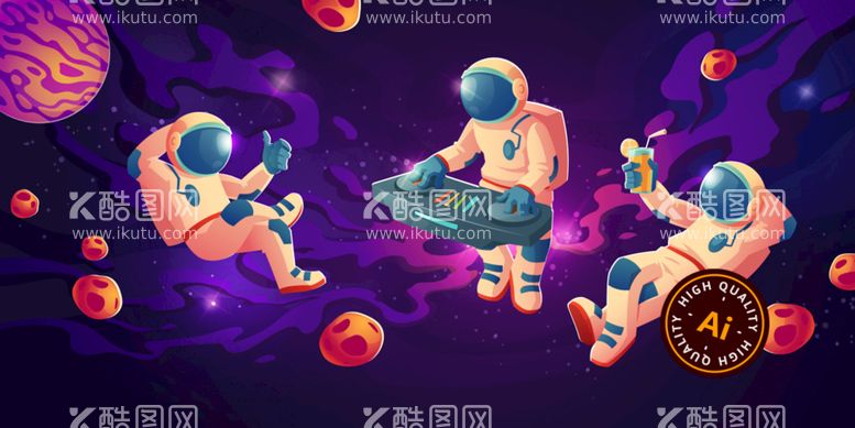 编号：87016409130708319405【酷图网】源文件下载-创意宇航员矢量插画宇宙太空背景