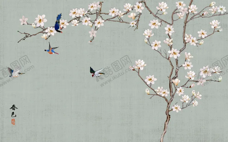 编号：36431109140348286721【酷图网】源文件下载-新中式花鸟背景墙
