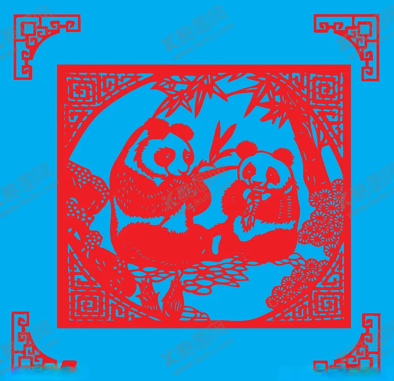编号：54586303211347197984【酷图网】源文件下载-熊猫剪纸