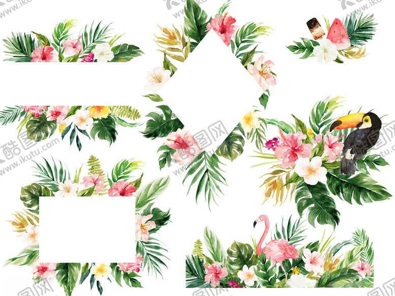 编号：67450711200427378059【酷图网】源文件下载-热带花卉鸟类装饰图案