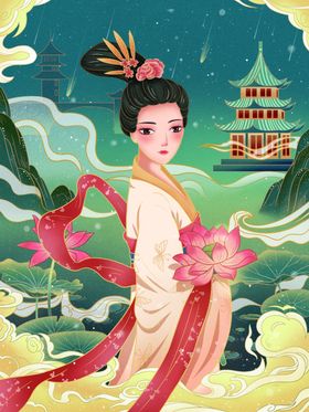 古风美女手绘白描图