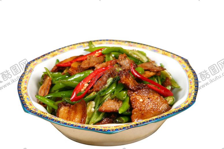 编号：80079804011038507864【酷图网】源文件下载-辣椒炒肉盛于精美瓷碗中png