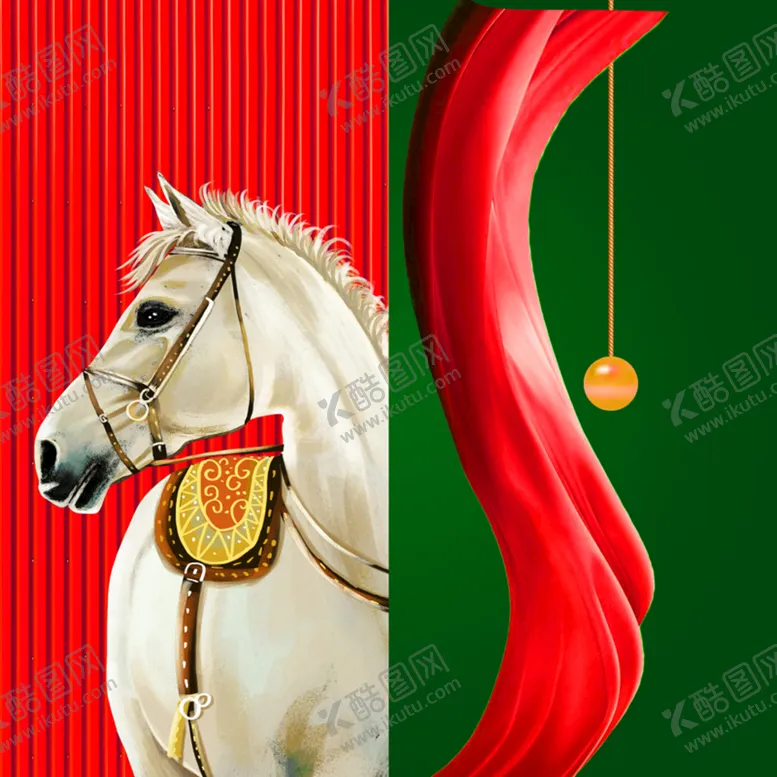编号：46091209180616344628【酷图网】源文件下载-白色骏马绸带艺术挂画装饰画