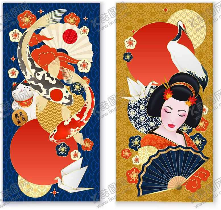 编号：44645810051323394138【酷图网】源文件下载-日式浮世绘美人与锦鲤
