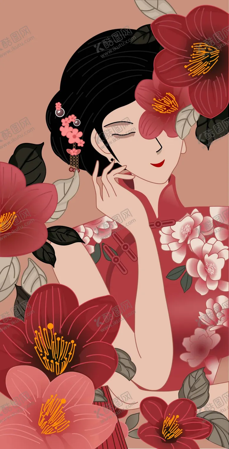 编号：84536209250343106879【酷图网】源文件下载-国风旗袍美女