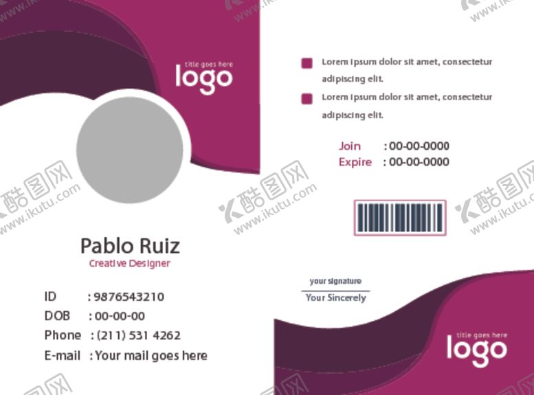 编号：77053609121124544681【酷图网】源文件下载-工作证