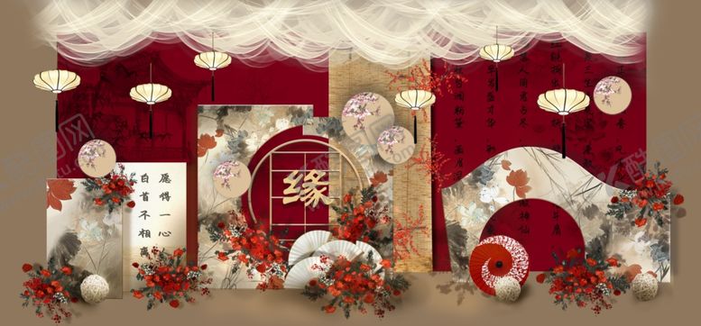 编号：47376810211009149456【酷图网】源文件下载-红色新中式婚礼效果图