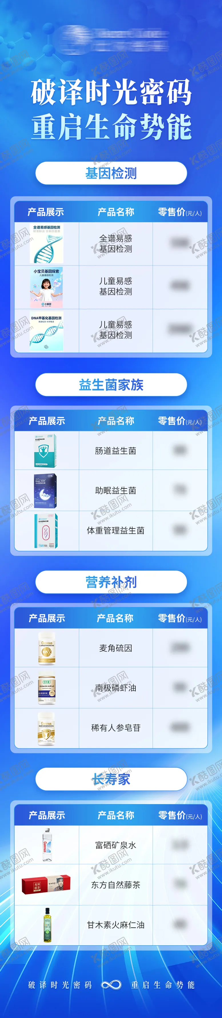 编号：30363812090714396127【酷图网】源文件下载-大健康保健品价格表长图