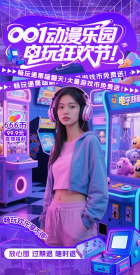 蓝紫色儿童电玩城直播间贴片