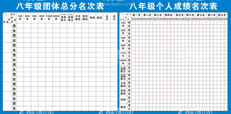 编号：18269910161850564069【酷图网】源文件下载-运动会成绩表