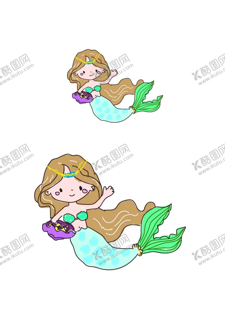 编号：42506212061018277173【酷图网】源文件下载-美人鱼蓝色贝壳儿童画