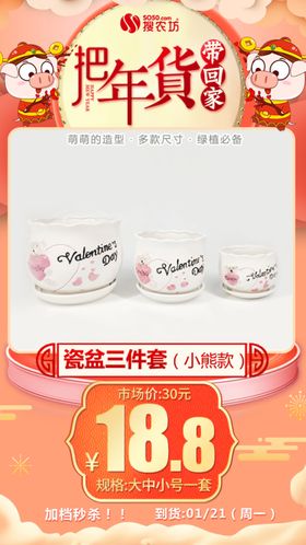 年货秒杀瓷盆三件套
